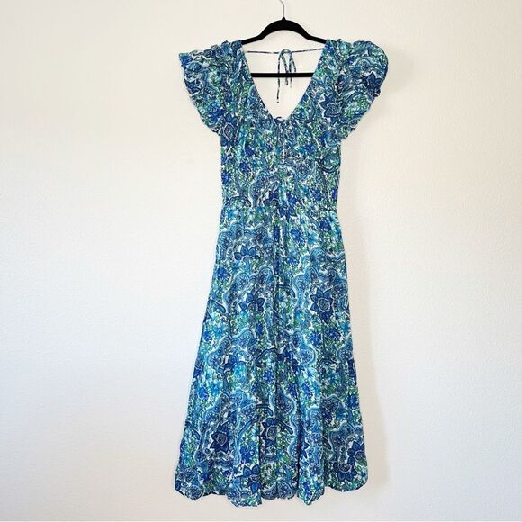 NWT House of Harlow 1960 Cap Sleeve Smocked Waist  Tiered Maxi Dress Medium - Picture 1 of 9